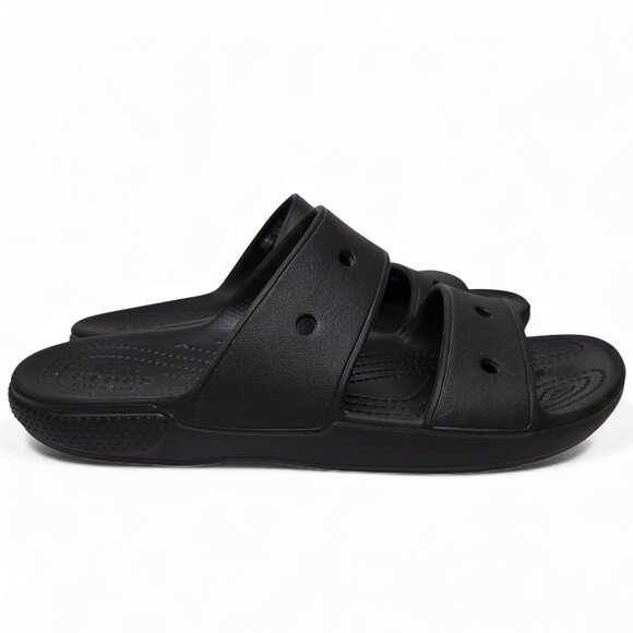 Crocs Classic Two Strap Slide Sandals Unisex Black Slip On Lounge W11 M9 - Picture 6 of 8